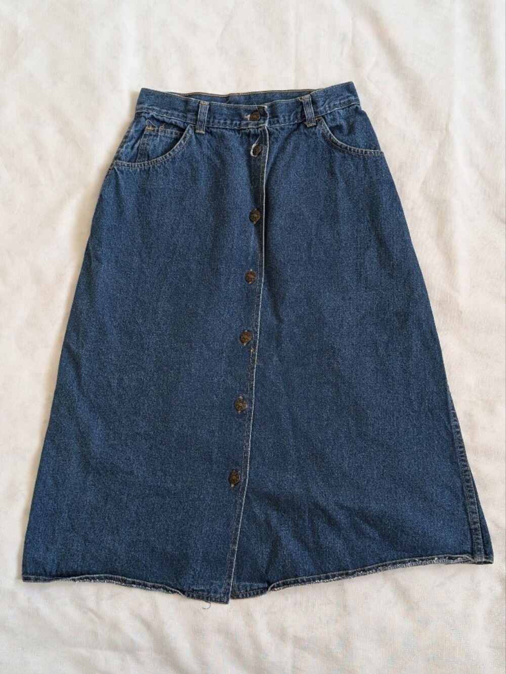 Vintage Women's New Spirit Relaxed Dark Blue Button-Front Denim Skirt